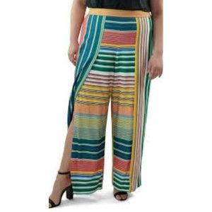 Maree Pour Toi striped palazzo pants fly open lined